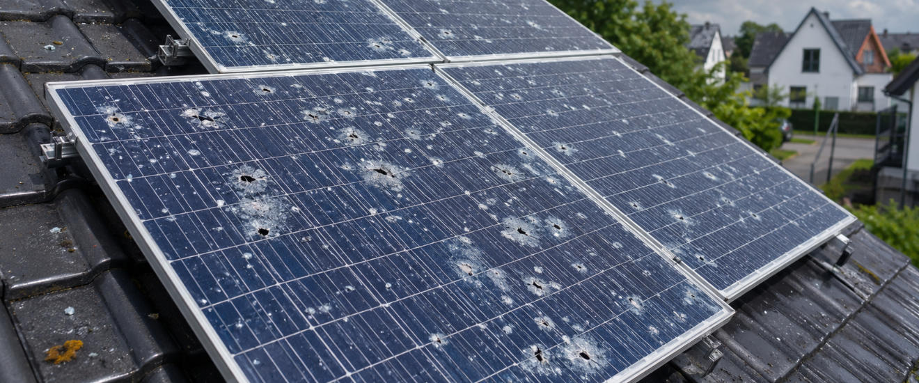 Hagelsturm beschädigt eine Solaranlage